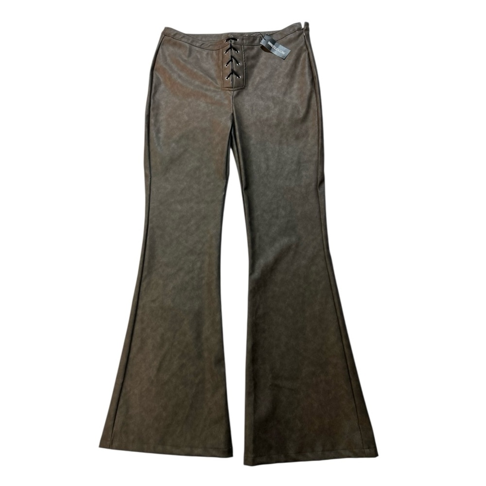 PrettyLittleThing Pants Faux Leather Flare Lace Up Wide Leg Trousers Sz 6 Brown